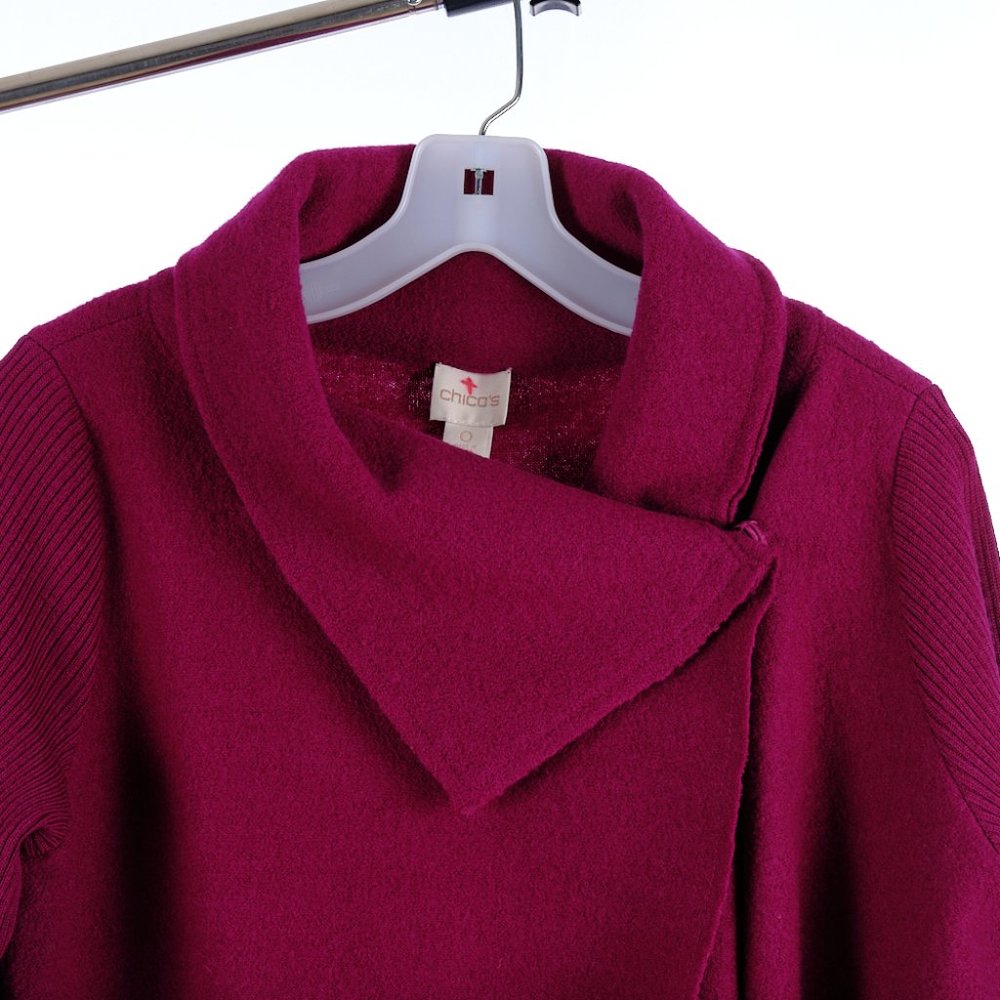 Chico’s Raspberry Wool Cardigan Wrap Sweater Size 0 - Picture 2 of 8